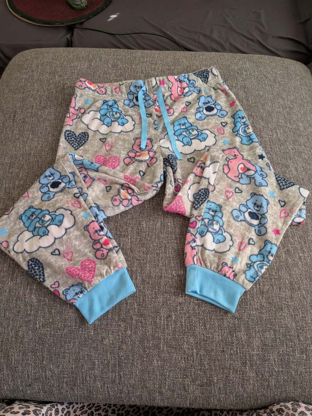 Care Bears Gray Print Fleece Cuffed Pajama Pants Size M 8-10